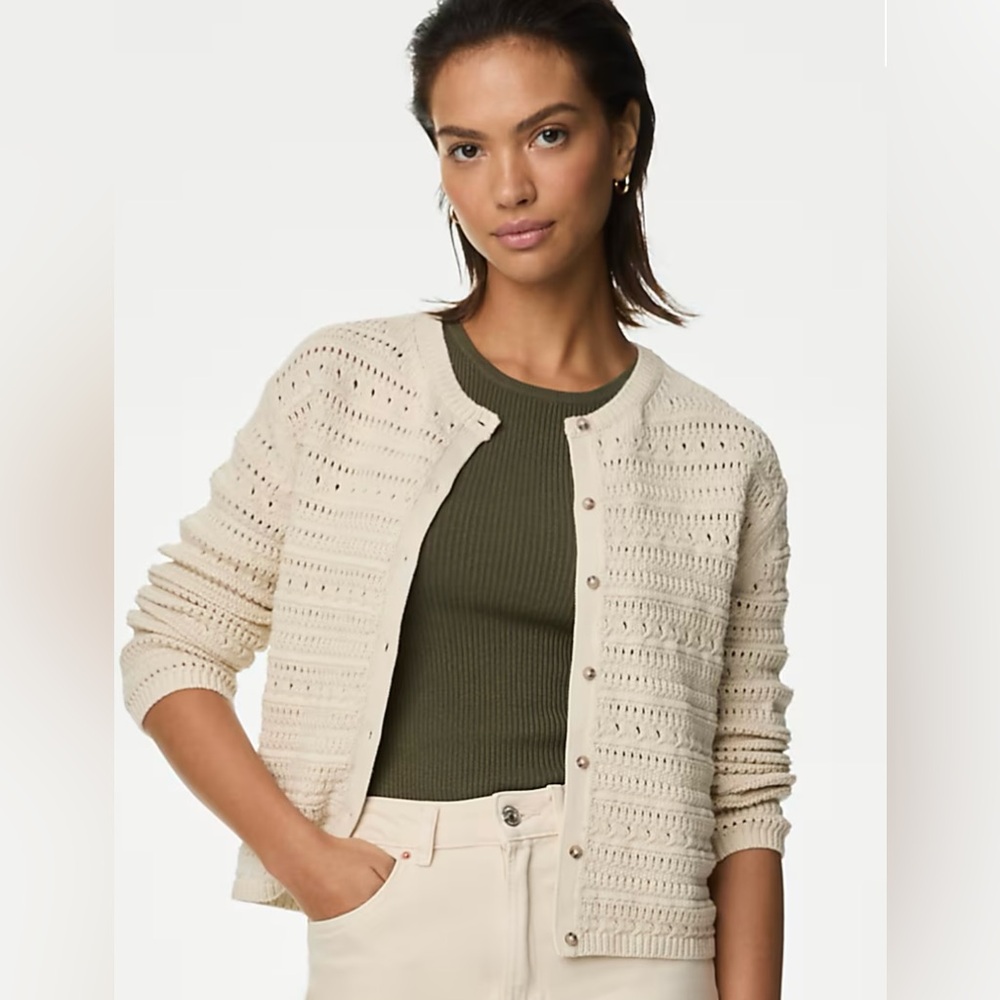 Per Una cotton ivory Rich Textured pointelle cardigan